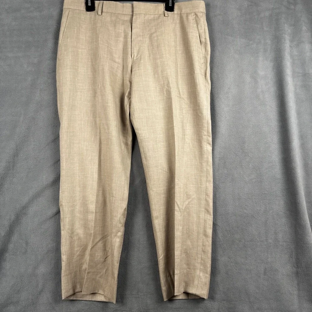 Hugo Boss Mens Beige Linen Blend Flat Front Dress Pants Trousers 42S US 52C EU